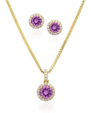 Macy's Set Simulated Cubic Zirconia Round Halo Pendant Necklace - Pink