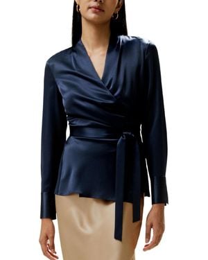 LILYSILK Silk Wrap Blouse - Blue