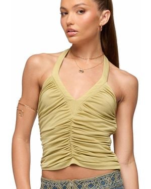 Edikted Jackey Ruched V Neck Halter Top - Green