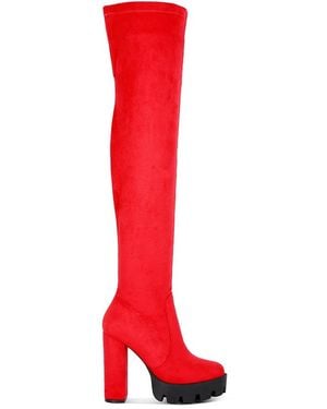 LONDON RAG Maple Faux Suede Over The Knee Boots - Red
