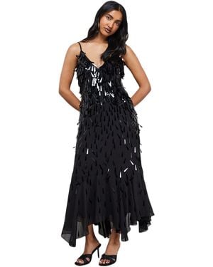 Warehouse Premium Teardrop Embellished Midi Dress - Black