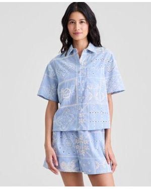 And Now This Now This Cotton Patchwork Embroidered Camp Shirt Macys Exclusive - Blue