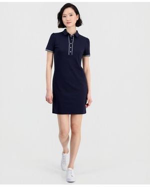 Nautica Cotton Solid Puff-sleeve Polo Dress - Blue