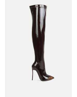 LONDON RAG Chimes High Heel Patent Long Boots - Black