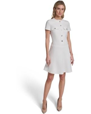 Tommy Hilfiger Short Sleeve Hopsack Fit And Flare Shirtdress - White