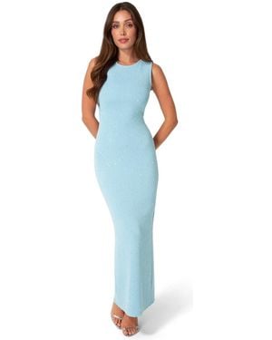Bebe Lurex Crochet Boatneck Maxi Dress - Blue