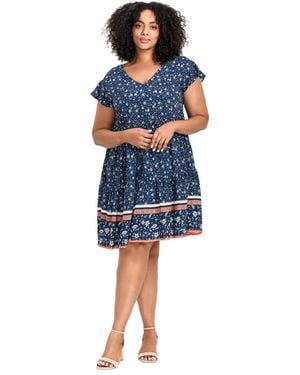 Avenue Plus Size Unwind Tiers Dress - Blue