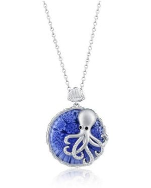 Simona Sterling Silver Floral Venetian Murano Glass Cz Octopus Necklace - Blue