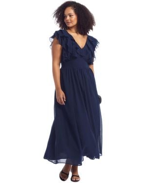 June + Vie June And Vie Ruffled Chiffon Maxi Dress - Blue