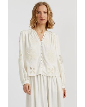 Chinti & Parker Linen-blend Broderie Blouse - White