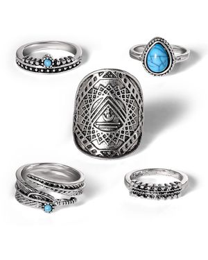 Jessica Simpson 5-piece Mixed Gold-tone Dainty Ring Set - White