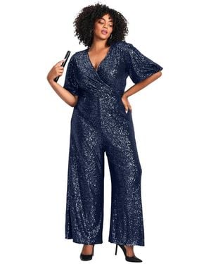 Avenue Nada Sequin Puff Sleeve Jumpsuit - Blue