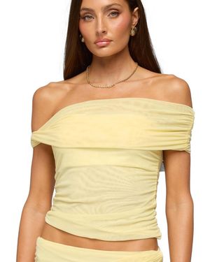 Edikted Raquela Twist Off Shoulder Ruched Top - Yellow