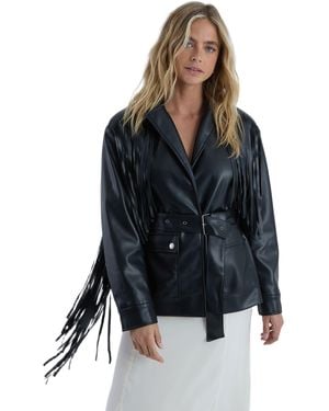 Nasty Gal Fringe Faux Leather Belted Jacket - Blue