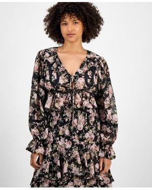 And Now This Ruffled-cuff Balloon-sleeve Top - Black
