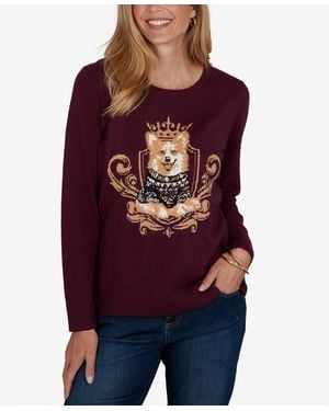 Ruby Rd. Petite Corgi-graphic Scoop Neck Pullover - Red