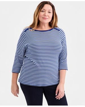 Style & Co. Plus Size Pima Cotton 3/4-sleeve Top - Blue