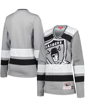Mitchell & Ness Distressed Las Vegas Raiders Big Face 7.0 Long Sleeve Jersey T-shirt - Gray