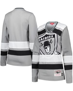 Mitchell & Ness Distressed Las Vegas Raiders Big Face 7.0 Long Sleeve Jersey T-shirt - Gray
