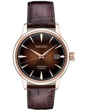 Seiko Automatic Presage Brown Leather Strap Watch 40.5mm - Multicolor