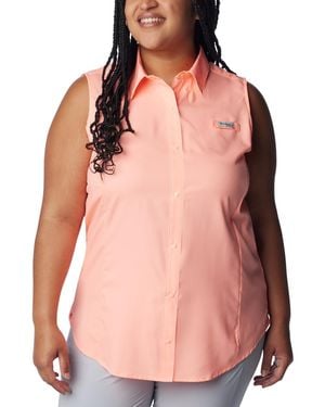 Columbia Plus Size Pfg Tamiami Button-front Sleeveless Top - Pink