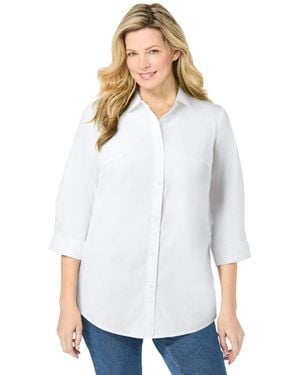 Woman Within Within Perfect Three Quarter Sleeve Shirt - White
