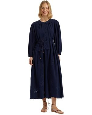 Chinti & Parker Chinti And Parker Sienna Linen-blend Broderie Dress - Blue
