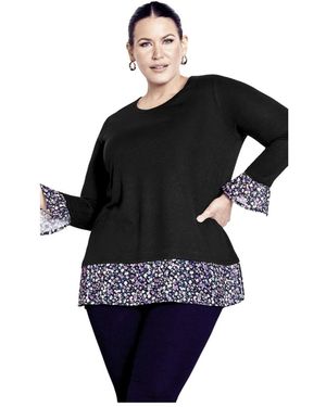Avenue Plus Size Hacci Chiffon Print Top - Black