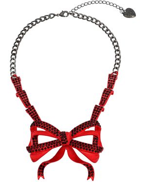 Betsey Johnson Faux Stone Fancy Bow Pendant Necklace - Red