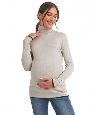 Hello Miss Maternity Turtleneck Button-sleeve Viscose-blend Sweater - Gray