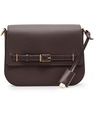 Anne Klein Buckle Small Convertible Satchel Crossbody Handbag - Brown