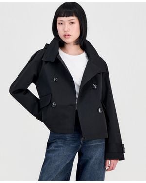 Steve Madden Short Hooded Trench Coat - Blue