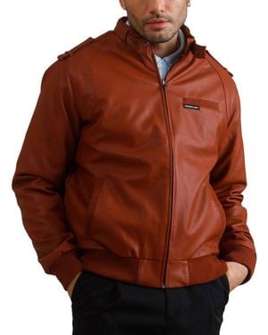 Members Only Faux Leather Iconic Racer Jacket - Brown