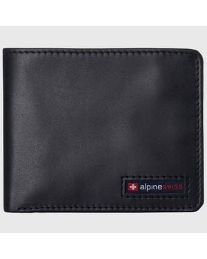 Alpine Swiss Genuine Leather Passcase Bifold Wallet Rfid Safe 2 Id Windows - Black