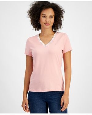 Nautica Solid-color V-neck Short-sleeve Top - Multicolor