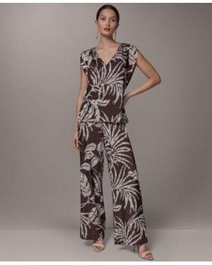 Donna Karan V Neck Top Printed Mid Rise Pants - Gray
