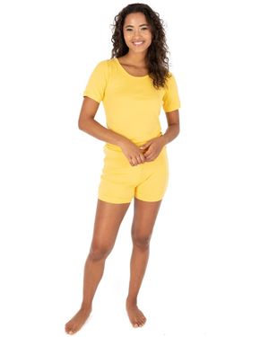 Leveret Matching Family Two Piece Cotton Short Sleeve Shirt And Shorts Solid Color Pajamas - Yellow