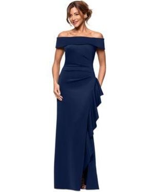 Xscape Off The Shoulder Ruffled Side Slit Gown - Blue