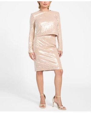 Guess Lavinia Sequin Long Sleeve Sequin Top Pencil Skirt - Natural