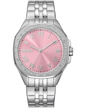DKNY Water-resistant Quartz Brooklyn Stainless Steel Bracelet Watch - Pink