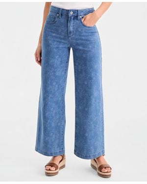Style & Co. Printed High-rise Wide-leg Jeans - Blue
