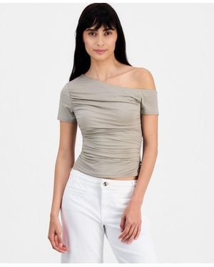 Guess Jaide Asymmetric Short-sleeve Shirring Top - Gray