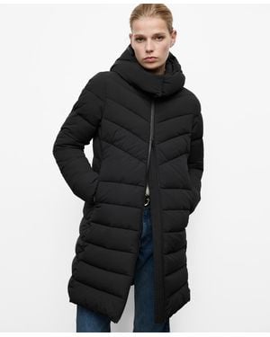 Mango Hood Midi Quilted Anorak - Black