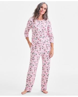 Charter Club 2-pc. Printed Long-sleeve Packaged Pajamas Set - Red