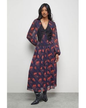 Warehouse Plunge Neck Pleated Maxi Dress - Purple