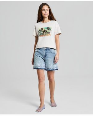 And Now This High Rise Embroidered Denim Shorts - Blue