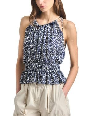 10 Crosby Derek Lam Avery Floral Print Smocked Sleeveless Top - Blue