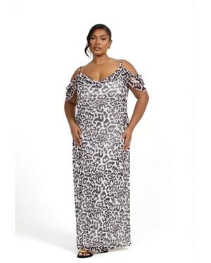FASHION-SZN CURVE Off The Shoulder Leopard Maxi Dress - White