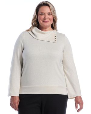 Rafaella Plus Size Cowl Neck Bell Sleeve Metallic Top - Gray