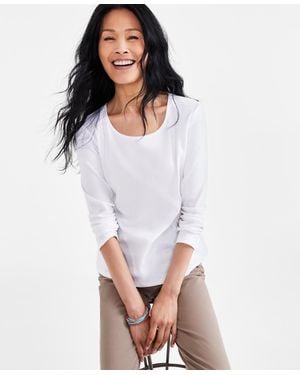 Style & Co. Petite Scoop-neck Long-sleeve Cotton Top - White